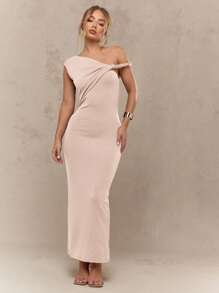 MISSGUIDED Vestido midi elegante com ombros à mostra, justo ao corpo, para festas, casamentos e ocasiões especiais. Confeccionado em jérsei. - Rosa - Ver 4