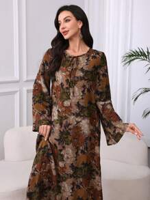 Al Najma Thin Strap Comfy Cotton Printed Dress,Modest Autumn - Red - View 4