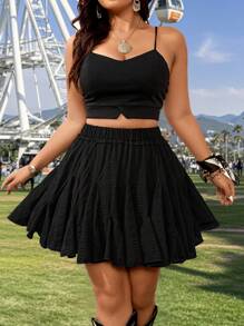 SHEIN VCAY 大码纯色吊带背心和 A 字裙套装 - 彩色 - 查看 6