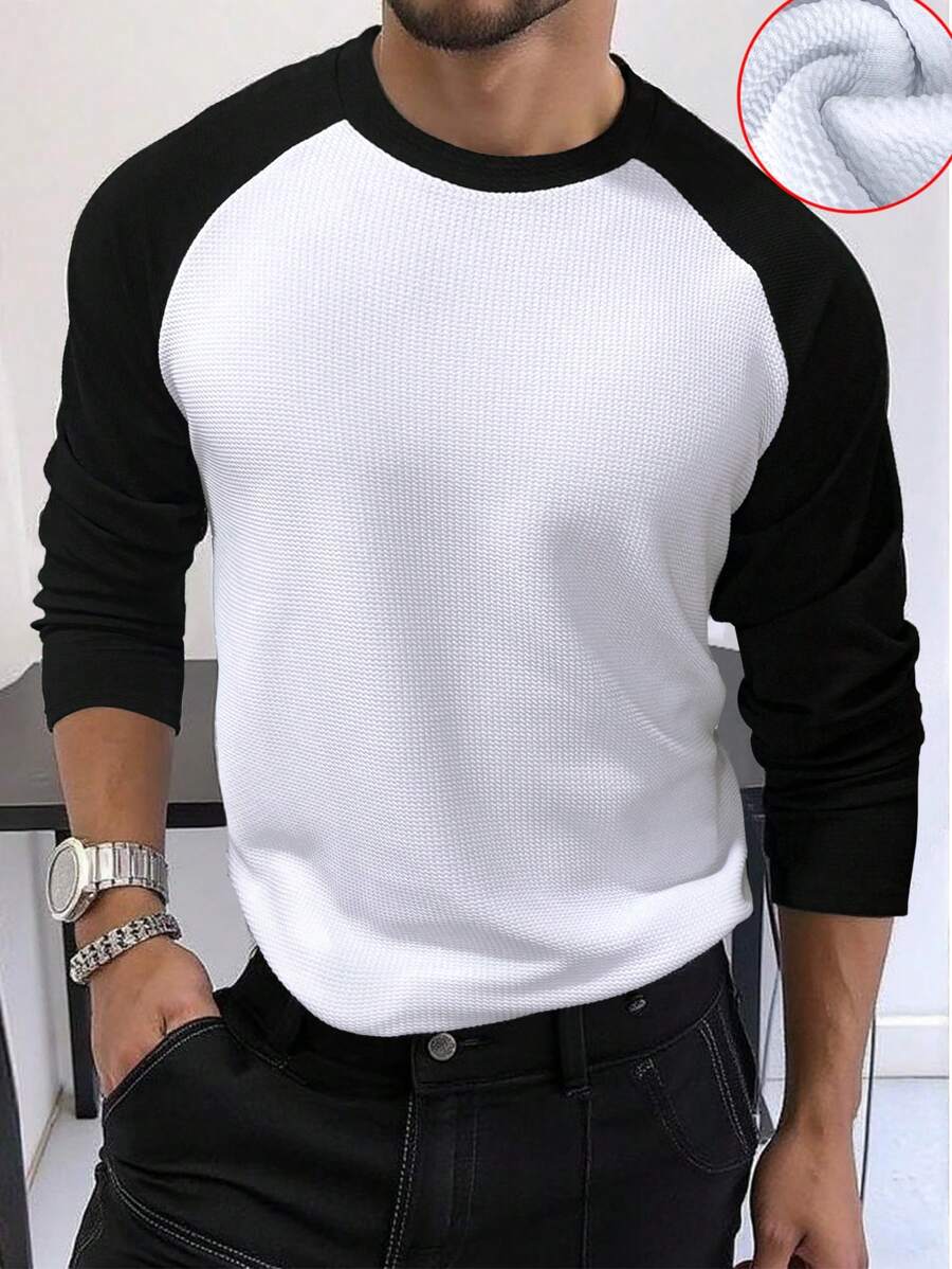 Manfinity Homme 男士休闲纹理面料拼接长袖T恤