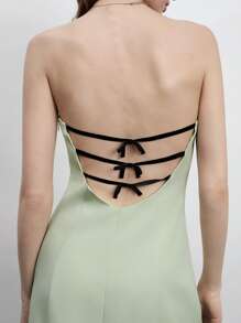 Maija Top corto verde de verano para mujer, diseño de lazo contrastante y espalda descubierta, vestido casual de playa de moda elegante y sexy minimalista