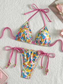 SHEIN Women's Sweet Floral Holiday Beach Summer Swimwear Outfit