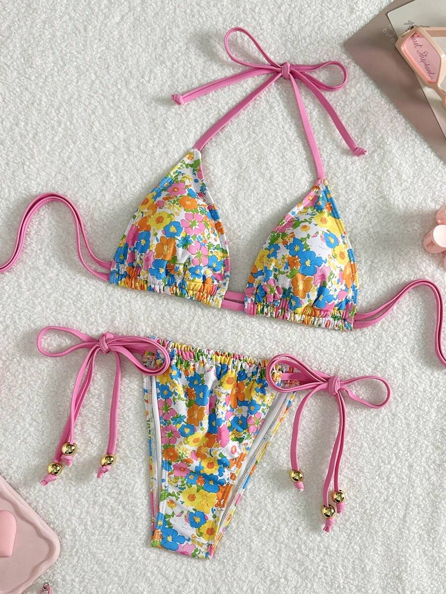 SHEIN Women's Sweet Floral Holiday Beach Summer Swimwear Outfit