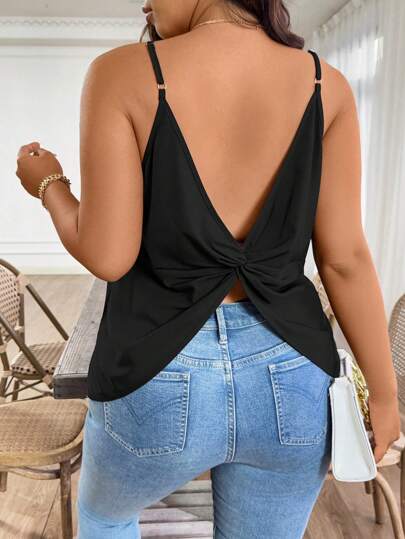 SHEIN Clasi Camiseta sin mangas de mujer talla grande en unicolor con detalle retorcido en la espalda