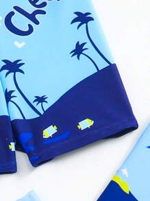 4pcs/Set Young Boy Comfortable Dinosaur & Shark Print Swimming Trunks - Multicolor - View 4