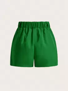 SHEIN LUNE Women's Solid Color Pleated Pocket Loose Casual Shorts - Green - View 2