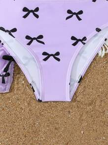 SHEIN 3 Pcs/Set Tween Girl Random Print Tankini Swimwear Set - Purple - View 3