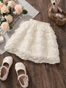 Young Girl' Solid Color 3D Flower Decor Elegant Short Skirt, Summer - Apricot - View 1
