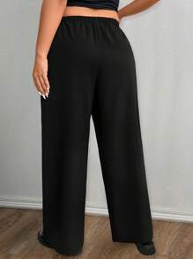 SHEIN LUNE Pantalones largos informales minimalistas de diseño arrugado para mujer de talla grande