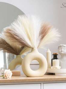 SHEIN 15Pcs Artificial Pampas Grass 55cm/21.65in Fluffy Faux Flower White, Beige, Brown Colored Artificial Reed Faux Pampas Grass Home Farmhouse Decor, Bohemian Decor, Artificial Flower Fake Pampas Decor, Vase Filler Room Decoration, Wedding Centerpieces, Valentine Day, Gift