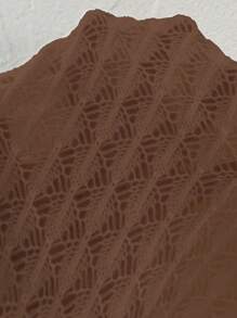 EMERY ROSE Women's Round Neck Hollow Front Button Cardigan Knitted Sweater Jacket, Autumn/Winter Fall Cloth For Women - Coffee Brown - View 5