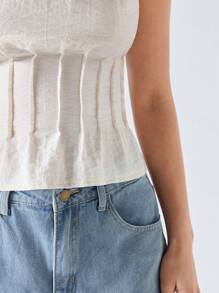 LYSMO 自然褶皱圆领无袖休闲百搭衬衫，夏季 - 白色 - 查看 5