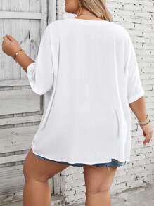 SHEIN CURVE+ Women Plus Size V-Neck Batwing Sleeve Loose Casual Blouse, Summer Top