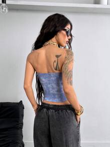 Coolane 洗水效果印花抹胸式上衣 - 藍色 - 查看 2