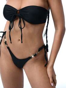 SHEIN Swim Event Women's Sexy Two-Piece Swimwear, Bandeau Hollow-Out Bikini Set - Black - View 1