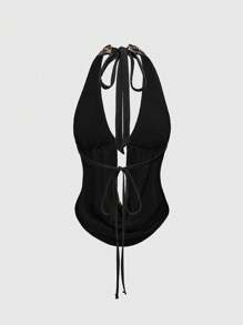 ROMWE J-Fashion 女士豹纹亮片面料 Y2K 性感吊带背心，音乐节风格 - 棕色 - 查看 2