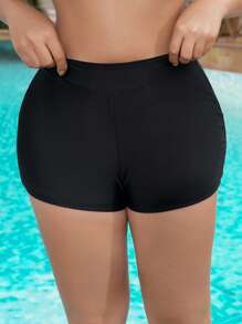 SHEIN Swim Curve Plus Size Women 2 Pieces Black Drawstring Triangular Bikini Bottom Swimwear For Summer Beach Vacation - Black - View 4