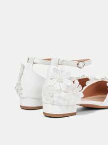 CUCCOO HITCHD Women's Pointed Toe Cute Faux Pearl Flower Decor White Wedding & Party Flat Single Hollow Shoes For Christmas - White - View 5