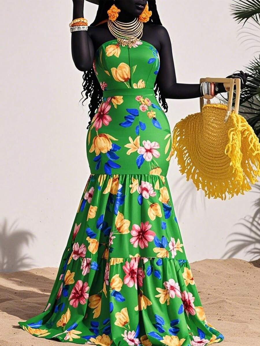 Slaydiva 夏日度假花卉印花连衣裙，休闲时尚，适合日常穿着 - 彩色 - 查看 1