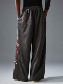 NEON BLANC Men's Loose Fit Long Printed Wide-Leg Sweatpants, Fashionable Streetwear Style - Black - View 4