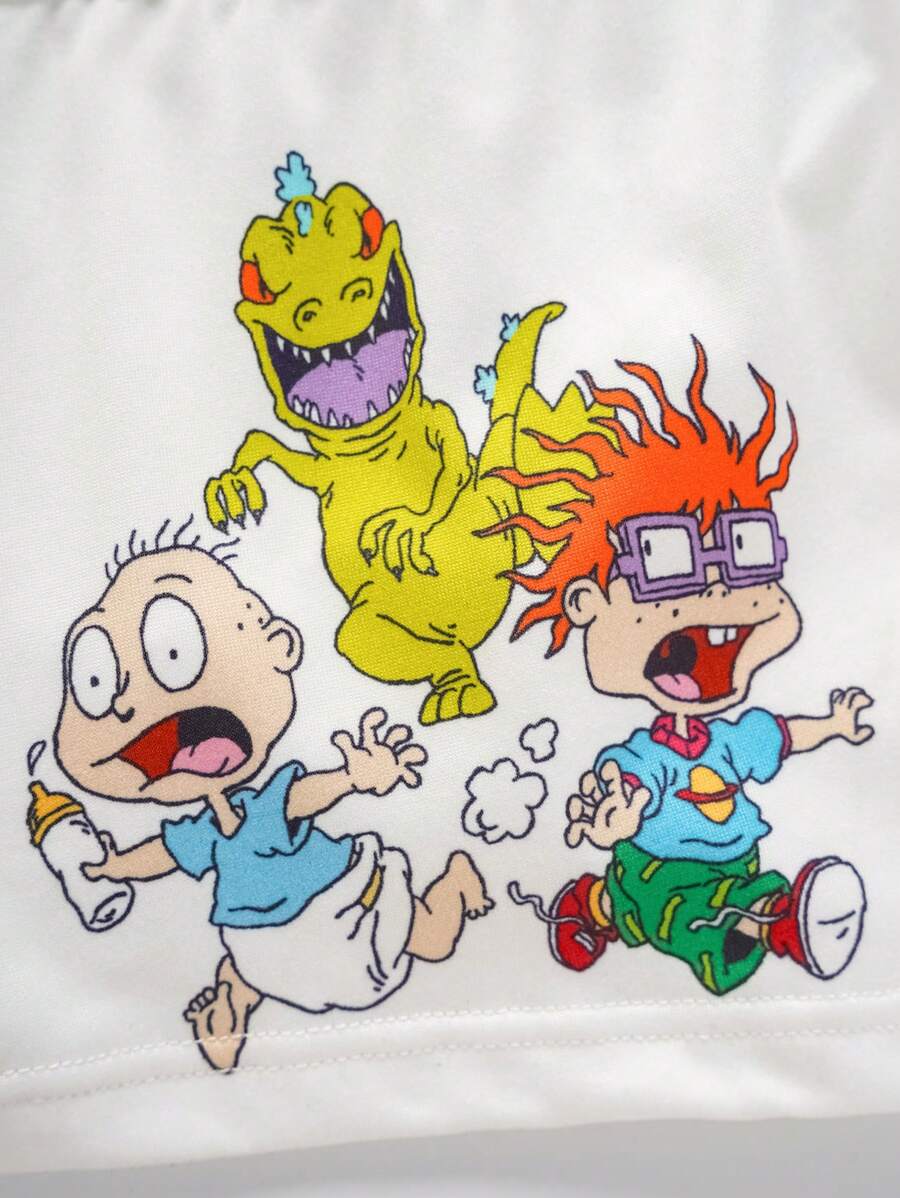 Nick 90s | SHEIN 3pcs Tween Boy White & Grey & Blue Contrast Trim Cartoon Print Boxer Briefs, Kids Boy Underwear,Basic Casual Briefs - Multicolor - View 1