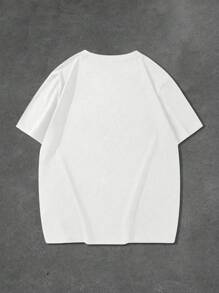 Manfinity Homme Kaos Pria Ukuran Besar Lengan Pendek Leher Bulat Sederhana, Modis untuk Musim Panas - Putih - View 2