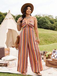 SHEIN LUNE Plus Size Bohemian Print Jumpsuit - Multicolor - View 4