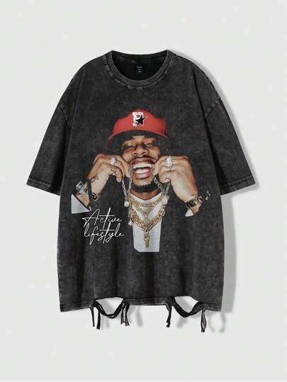 Street Life Camiseta de manga corta casual con estampado de retrato de hombre y copos de nieve, adecuada para primavera y verano