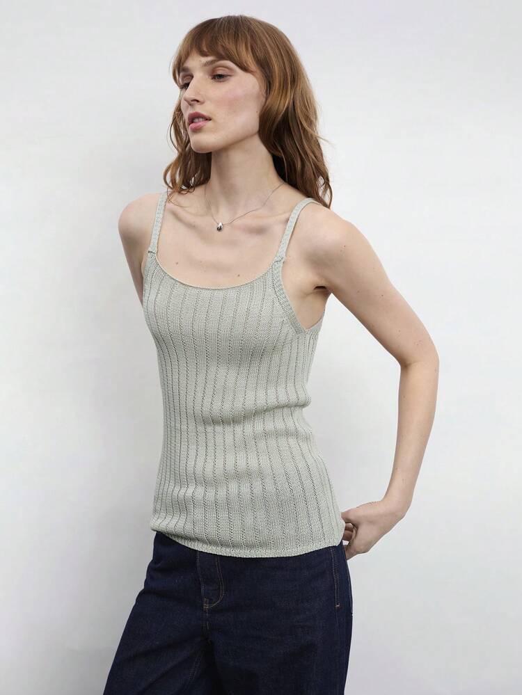 SHEIN Maija Women's Green Casual Commuter Chic Simple Solid Ribbed Knit Cami Tank Top, Sleeveless Pullover Sweater Vest For Summer Outdoor Music Festival