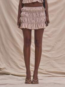 MUSERA Ruched Linen Look Mini Skirt Summer Holiday Vacation Cute Elegant Party - Baby Pink - View 2