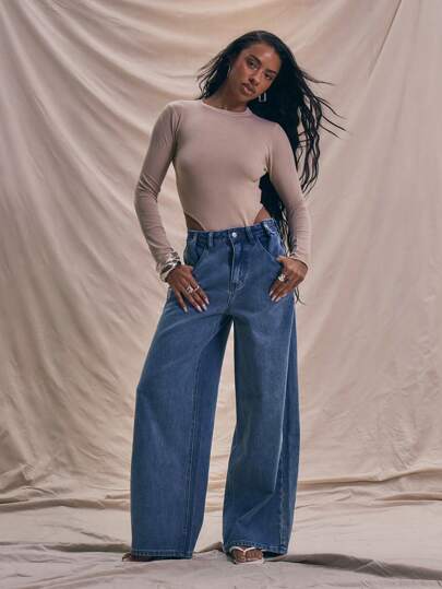 MUSERA Straight Leg Adjustable Button Waist Jeans Spring Summer Cute Chic