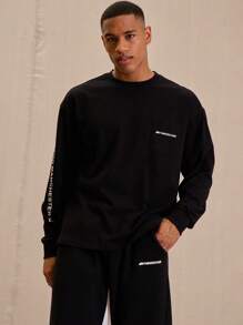 Musero Long Sleeve Oversized Slogan Graphic Sweatshirt Loungewear