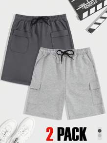 RueChic Hommes 2 pièces Pack Shorts réguliers avec poches cargo et taille à cordon