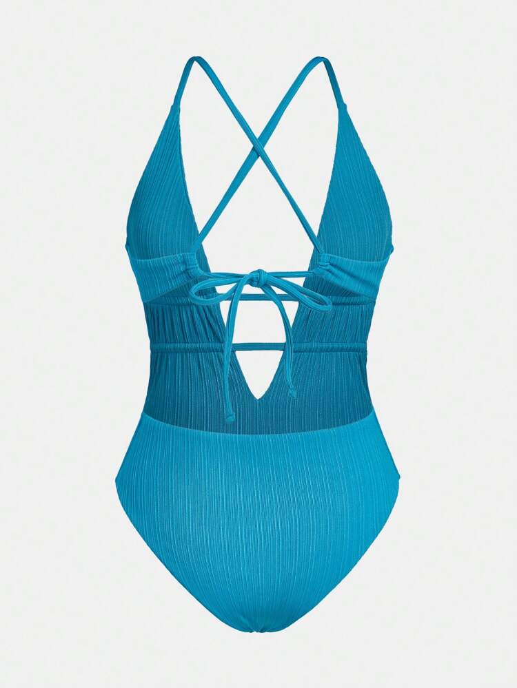 SHEIN Maija Women's Vacation Solid Color Sexy Deep V One-Piece Swimsuit