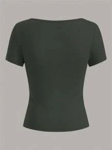 SHEIN EZwear 3 件套女士黑色、橄榄绿、白色短袖短款休闲修身 T 恤，适合夏季 - 彩色 - 查看 10