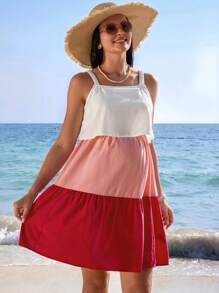 SHEIN Women's Casual Summer Nursing Dress: Sleeveless, Strappy, Multicolor Woven Fabric With Flounce Hem And Convenient Breastfeeding Access - Multicolor - View 7