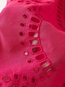 SHEIN LUNE 大码女式海滩度假裹身前带镂空钩针刺绣腰部修身设计连衣裙 - 玫紅色 - 查看 8