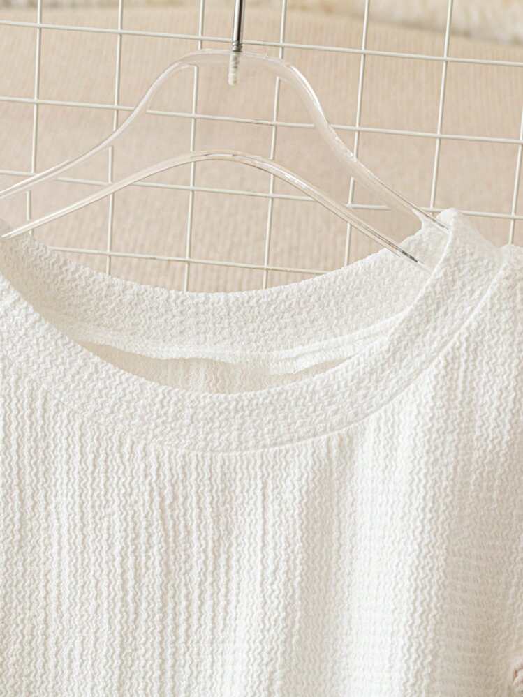 Franclia Plus Size Casual 3D Floral Decor Short Sleeve T-Shirt, Summer - White - View 3