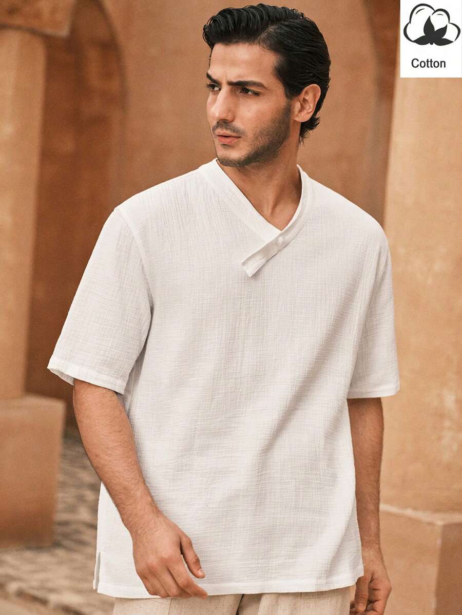Manfinity VCAY Áo thun cổ tròn Raglan dệt ôm vừa vặn dành cho nam, phù hợp cho mùa hè - trắng - Xem 1