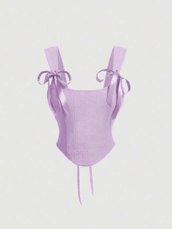 SHEIN MOD Bow Front Tie Back Lilac Corset Vest, Outfit, Holiday Outfit, New Year's Eve Outfit, Vest For Going Out, Top,Thanksgiving Outfit