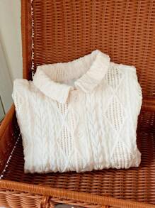 SHEIN 2 件套年轻男孩休闲学院风百搭白色纯色镂空柔软针织圆领短袖上衣和撞色下摆卡其短裤，舒适春夏日常、学校、旅行、度假装 - 綠色 - 查看 9