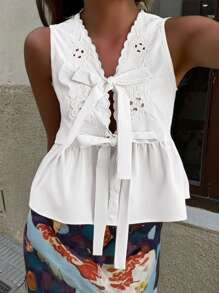 Serisse 女士纯色蝴蝶结前无袖衬衫