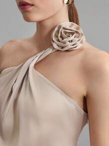 Ontre Vestido Elegante Floral 3D A-Line com Laço 2025 para Mulheres, Adequado para Casamento, Férias, Festa - Damasco - Visão 4