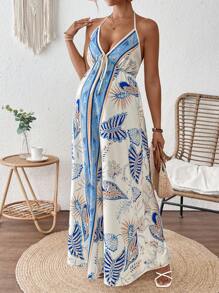 SHEIN Maternity Dress Sleeveless V-Neck Simple Fashionable Design, Suitable For Summer - Multicolor - View 3