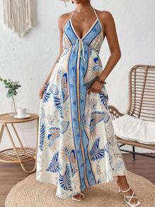 SHEIN Maternity Dress Sleeveless V-Neck Simple Fashionable Design, Suitable For Summer - Multicolor - View 1