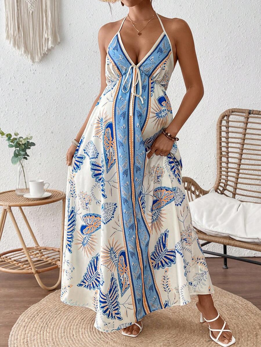 SHEIN Maternity Dress Sleeveless V-Neck Simple Fashionable Design, Suitable For Summer - Multicolor - View 1