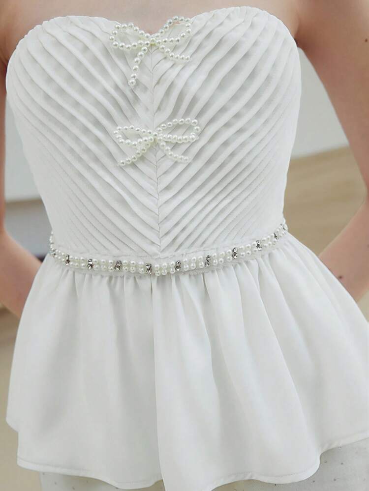 MOTF STUDIO FAUX PEARL PEPLUM TUBE TOP