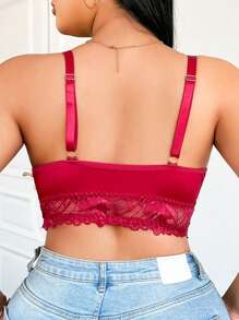 Plus Size Elegant Lace Patchwork Wireless Lingerie Bra
