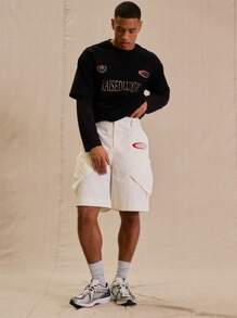 Men Shorts With Pocket Detail 'Musero' Slogan - Apricot - View 1