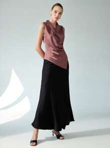 SHEIN Privé Áo vest không tay cổ bẻ bất đối xứng dành cho nữ - màu nâu - Xem 1